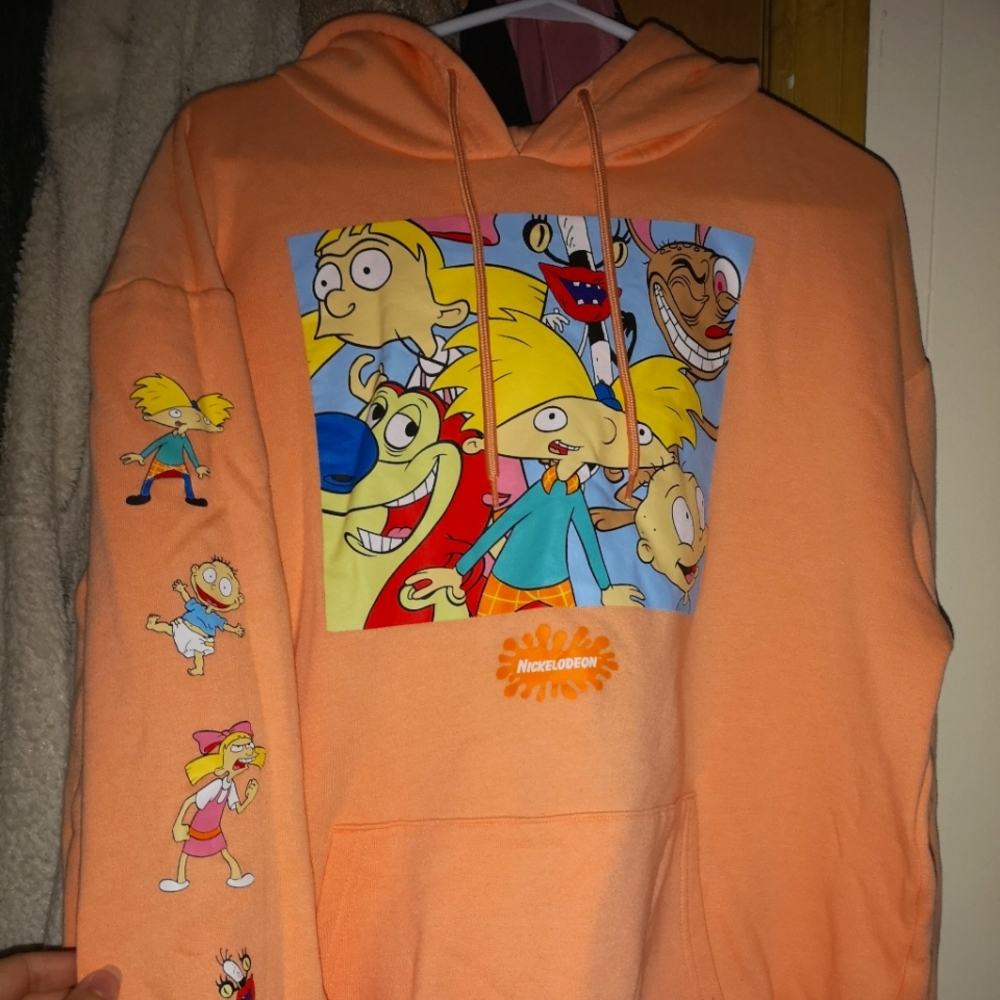Nickelodeon peach hoodie The Rugrats Monsters Ren and Stimpy Hey Arnold Large